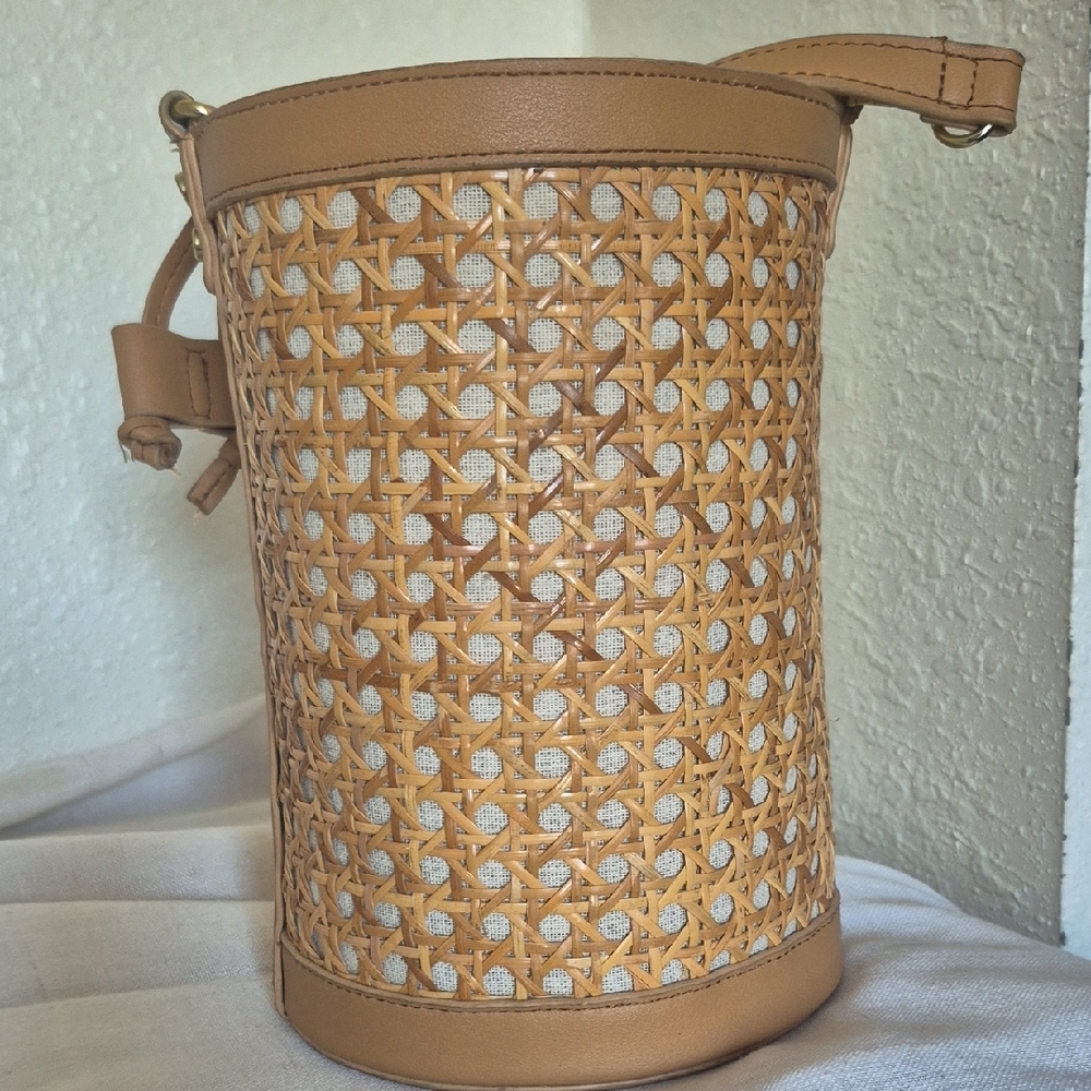 Tan Woven Bucket Bag